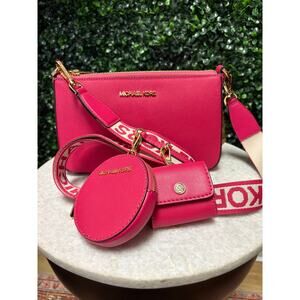 MICHAEL KORS WOMEN LADY SMALL CROSSBODY BAG HANDBAG PURSE SHOULDER CARMINE PINK